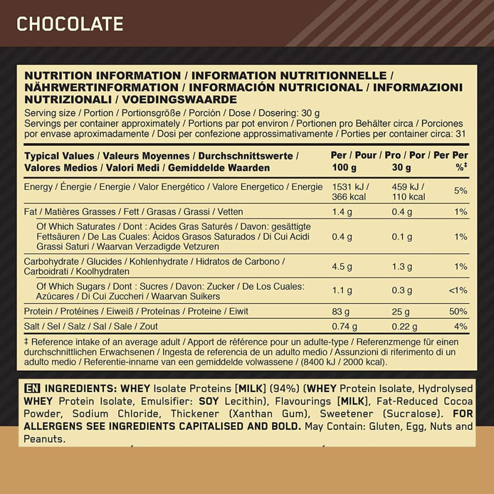 100-Isolate-Gold-Standard-930g-Optimum-Nutrition-Chocolate-facts